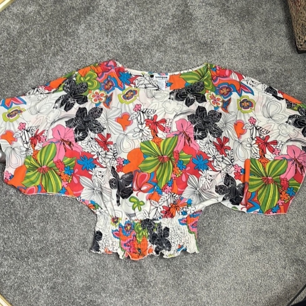 Floral Smocked Waist Flowy Blouse Size Small